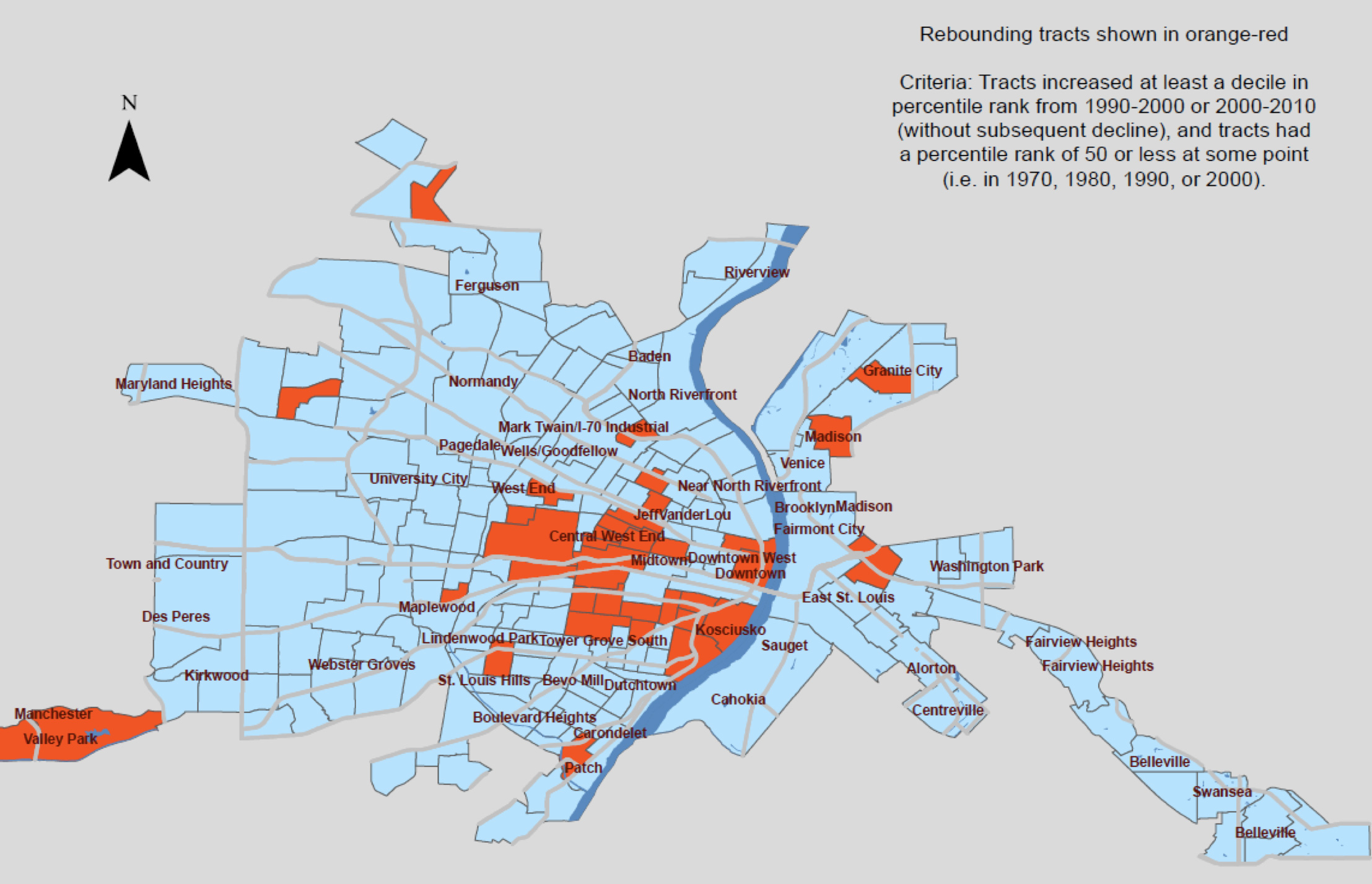 St. Louis gentrification map by Todd Swanstrom